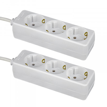 Pack 2 Regletas 3 Enchufes Schuko 1m Blanco sin Interruptor 7hSevenOn Bases Múltiples 1