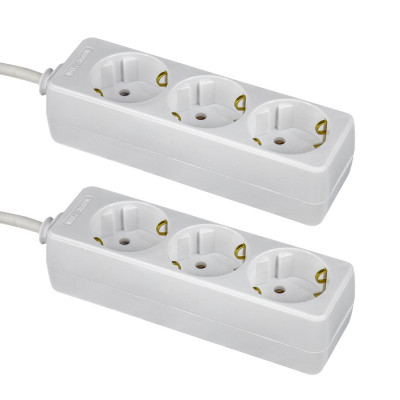 Pack 2 Regletas 3 Enchufes Schuko 1m Blanco sin Interruptor 7hSevenOn Bases Múltiples 1