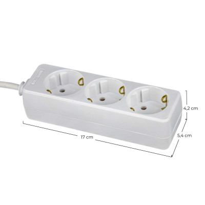 Pack 2 Regletas 3 Enchufes Schuko 1m Blanco sin Interruptor 7hSevenOn Bases Múltiples 5