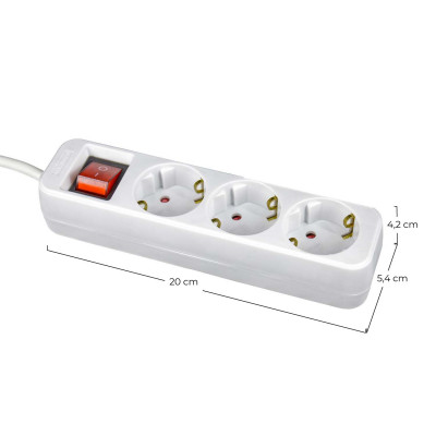 Regleta 3 Enchufes Schuko 3m Blanco con Interruptor 7hSevenOn Bases Múltiples 5