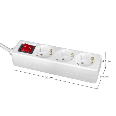 Regleta 3 Enchufes Schuko 5m Blanco con Interruptor 7hSevenOn Bases Múltiples 5