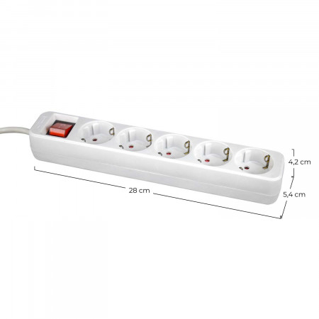 Regleta 5 Enchufes Schuko 1,5m Blanco con Interruptor 7hSevenOn Bases Múltiples 5 Regleta 5 Enchufes Schuko 1,5m Blanco con Interruptor 7hSevenOn Bases Múltiples 5