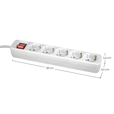 Regleta 5 Enchufes Schuko 1,5m Blanco con Interruptor 7hSevenOn Bases Múltiples 5