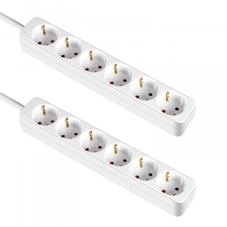 Pack 2 Regletas 6 Enchufes Schuko 1m Blanco sin Interruptor 7hSevenOn Bases Múltiples 1