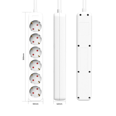 Pack 2 Regletas 6 Enchufes Schuko 1m Blanco sin Interruptor 7hSevenOn Bases Múltiples 3