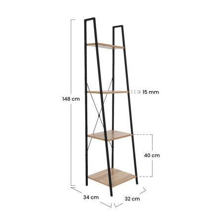 Prateleira de metal com 4 prateleiras de madeira Oren 148x34x32,5cm 7house Prateleiras 5