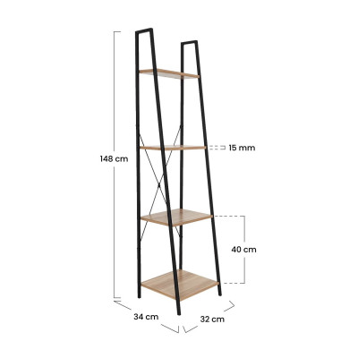 Prateleira de metal com 4 prateleiras de madeira Oren 148x34x32,5cm 7house Prateleiras 5