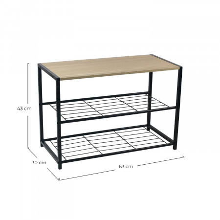 Banco Zapatero Estilo Industrial 2 Baldas Erme Negro/Marrón 63x30x43cm 7house Percheros y Zapateros 6