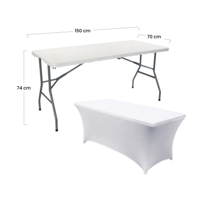Mesa Plegable 150cm Blanca + Funda Catering 7house Mesas Plegables 4