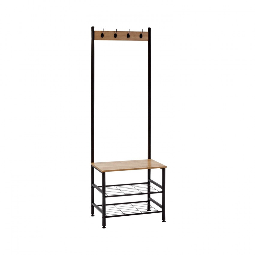 Perchero Metálico con 4 Colgadores y 3 Baldas de Madera Viem 175x60x40cm 7house Percheros y Zapateros 1 Perchero Metálico con 4 Colgadores y 3 Baldas de Madera Viem 175x60x40cm 7house Percheros y Zapateros 1