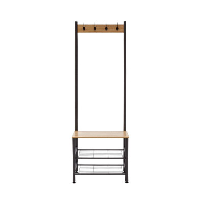 Perchero Metálico con 4 Colgadores y 3 Baldas de Madera Viem 175x60x40cm 7house Percheros y Zapateros 2