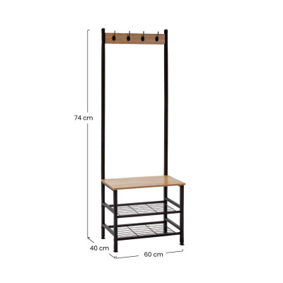 Perchero Metálico con 4 Colgadores y 3 Baldas de Madera Viem 175x60x40cm 7house Percheros y Zapateros 6