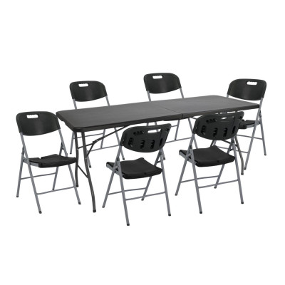 Conjunto Plegable Mesa 180cm y 6 Sillas con Asa Catering O91 Conjuntos para Jardín 7