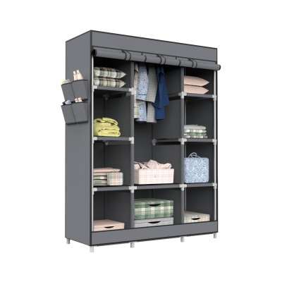 Armario Ropero de Tela Triple con Gancho y Bucle Blanco/Gris 128x45x169cm 7house Armarios 1