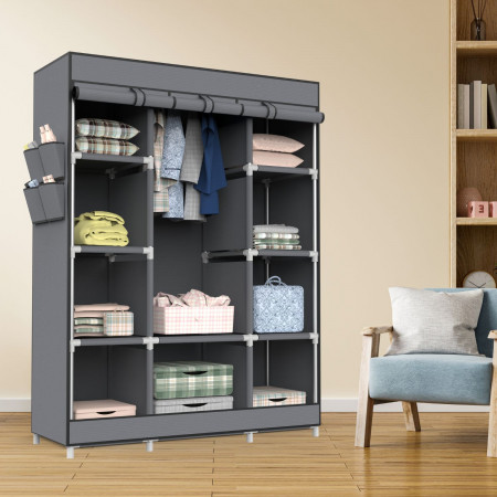 Armario Ropero de Tela Triple con Gancho y Bucle Blanco/Gris 128x45x169cm 7house Armarios 4