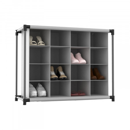 Organizador de Zapatos con 4 Baldas y 16 Compartimentos Negro/Gris 87,3x36,5x64,4cm 7house Dormitorio 1