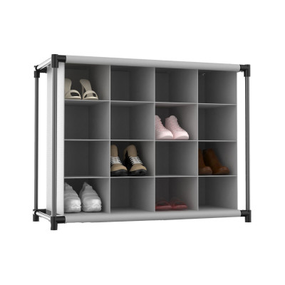 Organizador de Zapatos con 4 Baldas y 16 Compartimentos Negro/Gris 87,3x36,5x64,4cm 7house Dormitorio 1