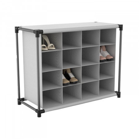 Organizador de Zapatos con 4 Baldas y 16 Compartimentos Negro/Gris 87,3x36,5x64,4cm 7house Dormitorio 2