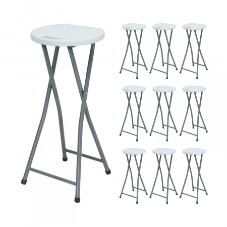Pack 10 Taburetes Plegables Alto Blanco 30x76cm 7house Taburetes 1