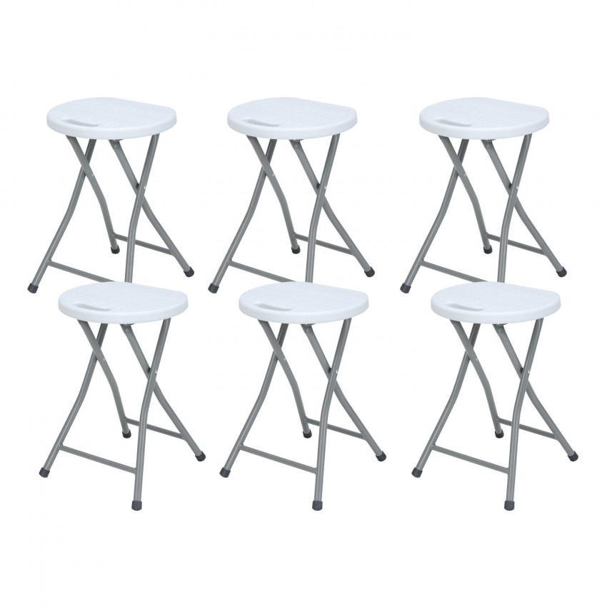 Pack 6 Taburetes Plegables de Resina y Acero 31x45cm Blancos 7house Taburetes 1 Pack 6 Taburetes Plegables de Resina y Acero 31x45cm Blancos 7house Taburetes 1
