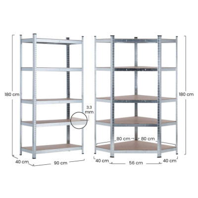 Pack 2 Estanterías Modulares y 1 Estantería Esquinera 5 Baldas Ajustables Thinia Home Estanterías 6