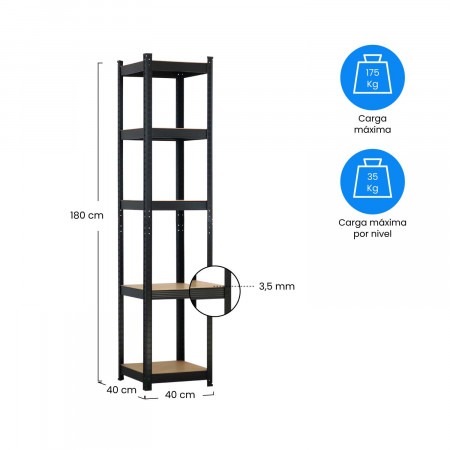 Pack 2 Estanterías Modulares con 5 Baldas Ajustables 180x40x40cm 175Kg Thinia Home Estanterías 13 Pack 2 Estanterías Modulares con 5 Baldas Ajustables 180x40x40cm 175Kg Thinia Home Estanterías 13