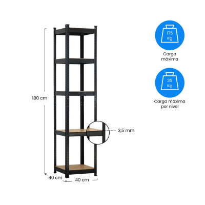 Pack 2 Estanterías Modulares con 5 Baldas Ajustables 180x40x40cm 175Kg Thinia Home Estanterías 13