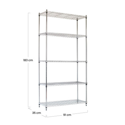 Pack 2 Estanterías Metálicas con 5 Baldas Ajustables 182.8x91.4x35.5cm 400Kg Thinia Home Estanterías 5
