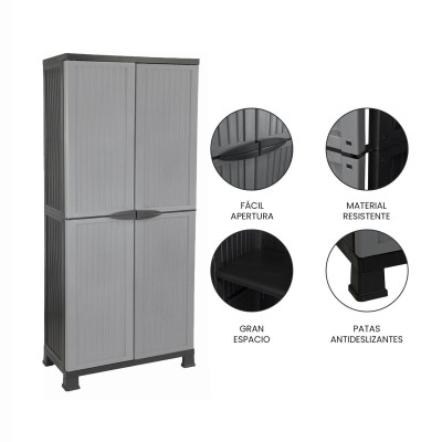 Armario de Resina Exterior con Escobero y 4 Baldas 171x68x39cm Thinia Home Armarios para Exterior 5