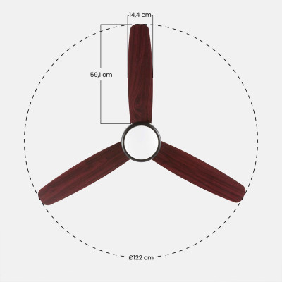 Ventilador de Techo con Luz 3 Aspas 56W 6 Velocidades Vermont Madera Oscura Thinia Home Ventiladores de Techo 6