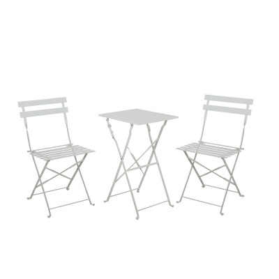 Conjunto de Terraza Plegable Metálico de 2 Sillas y Mesa Cuadrada Bistreau Blanco Thinia Home Conjuntos para Terrazas 1