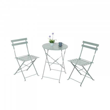 Conjunto de Terraza Plegable Metálico de 2 Sillas y Mesa Redonda Bistreau Gris Thinia Home Conjuntos para Terrazas 1