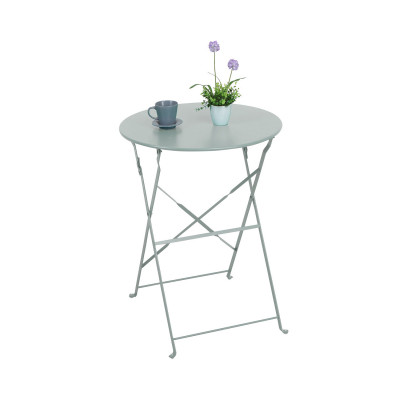 Conjunto de Terraza Plegable Metálico de 2 Sillas y Mesa Redonda Bistreau Gris Thinia Home Conjuntos para Terrazas 2