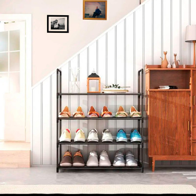 Estantería Zapatero Metálico 4 Baldas Intra Negro 65x30x74cm Thinia Home Percheros y Zapateros 6