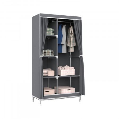 Armario Ropero de Tela Doble con Cortinas Correderas Blanco/Gris 90x43x168cm Thinia Home Armarios 1