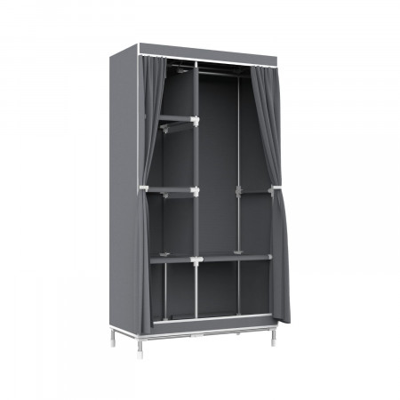 Armario Ropero de Tela Doble con Cortinas Correderas Blanco/Gris 90x43x168cm Thinia Home Armarios 2