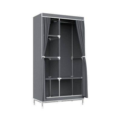 Armario Ropero de Tela Doble con Cortinas Correderas Blanco/Gris 90x43x168cm Thinia Home Armarios 2