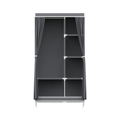 Armario Ropero de Tela Doble con Cortinas Correderas Blanco/Gris 90x43x168cm Thinia Home Armarios 3