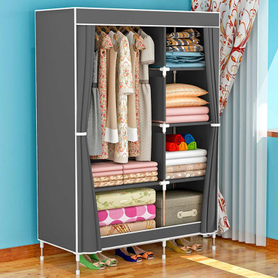 Armario Ropero de Tela Doble con Cortinas Correderas Blanco/Gris 90x43x168cm Thinia Home Armarios 5