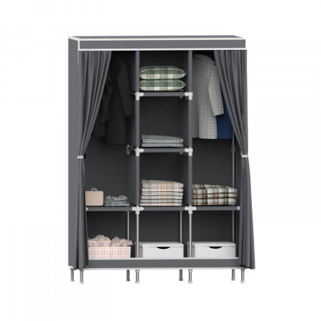 Armario Ropero de Tela Triple con Cortinas Correderas Blanco/Gris 118x45x169cm Thinia Home Armarios 1