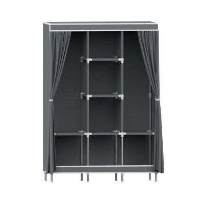 Armario Ropero de Tela Triple con Cortinas Correderas Blanco/Gris 118x45x169cm Thinia Home Armarios 2