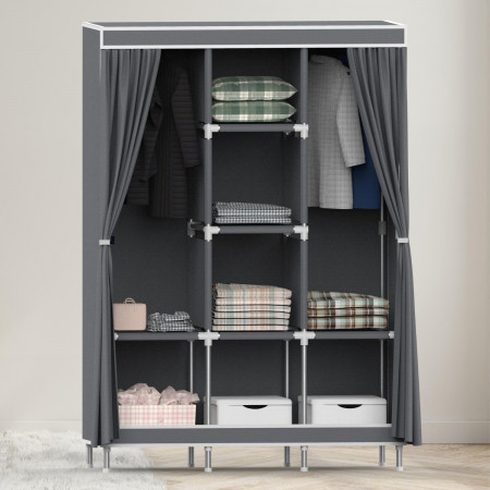 Armario Ropero de Tela Triple con Cortinas Correderas Blanco/Gris 118x45x169cm Thinia Home Armarios 3 Armario Ropero de Tela Triple con Cortinas Correderas Blanco/Gris 118x45x169cm Thinia Home Armarios 3