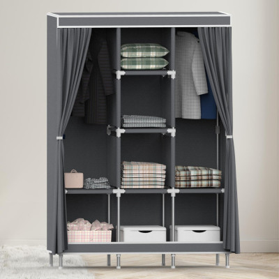 Armario Ropero de Tela Triple con Cortinas Correderas Blanco/Gris 118x45x169cm Thinia Home Armarios 3