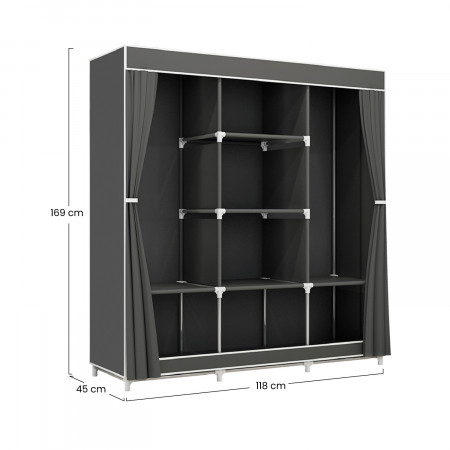 Armario Ropero de Tela Triple con Cortinas Correderas Blanco/Gris 118x45x169cm Thinia Home Armarios 4 Armario Ropero de Tela Triple con Cortinas Correderas Blanco/Gris 118x45x169cm Thinia Home Armarios 4
