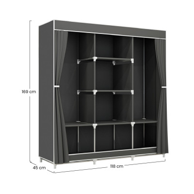 Armario Ropero de Tela Triple con Cortinas Correderas Blanco/Gris 118x45x169cm Thinia Home Armarios 4