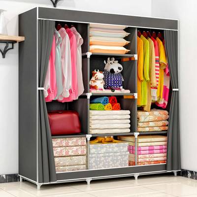 Armario Ropero de Tela Triple con Cortinas Correderas Blanco/Gris 118x45x169cm Thinia Home Armarios 5