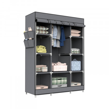Armario Ropero de Tela Triple con Gancho y Bucle Blanco/Gris 128x45x169cm Thinia Home Armarios 1