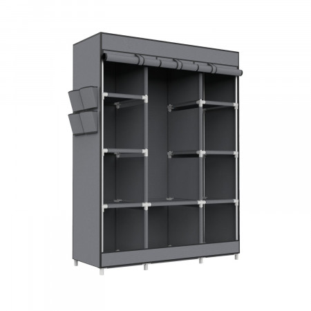 Armario Ropero de Tela Triple con Gancho y Bucle Blanco/Gris 128x45x169cm Thinia Home Armarios 2