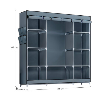 Armario Ropero de Tela Triple con Gancho y Bucle Blanco/Gris 128x45x169cm Thinia Home Armarios 5