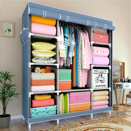 Armario Ropero de Tela Triple con Gancho y Bucle Blanco/Gris 128x45x169cm Thinia Home Armarios 6 Armario Ropero de Tela Triple con Gancho y Bucle Blanco/Gris 128x45x169cm Thinia Home Armarios 6
